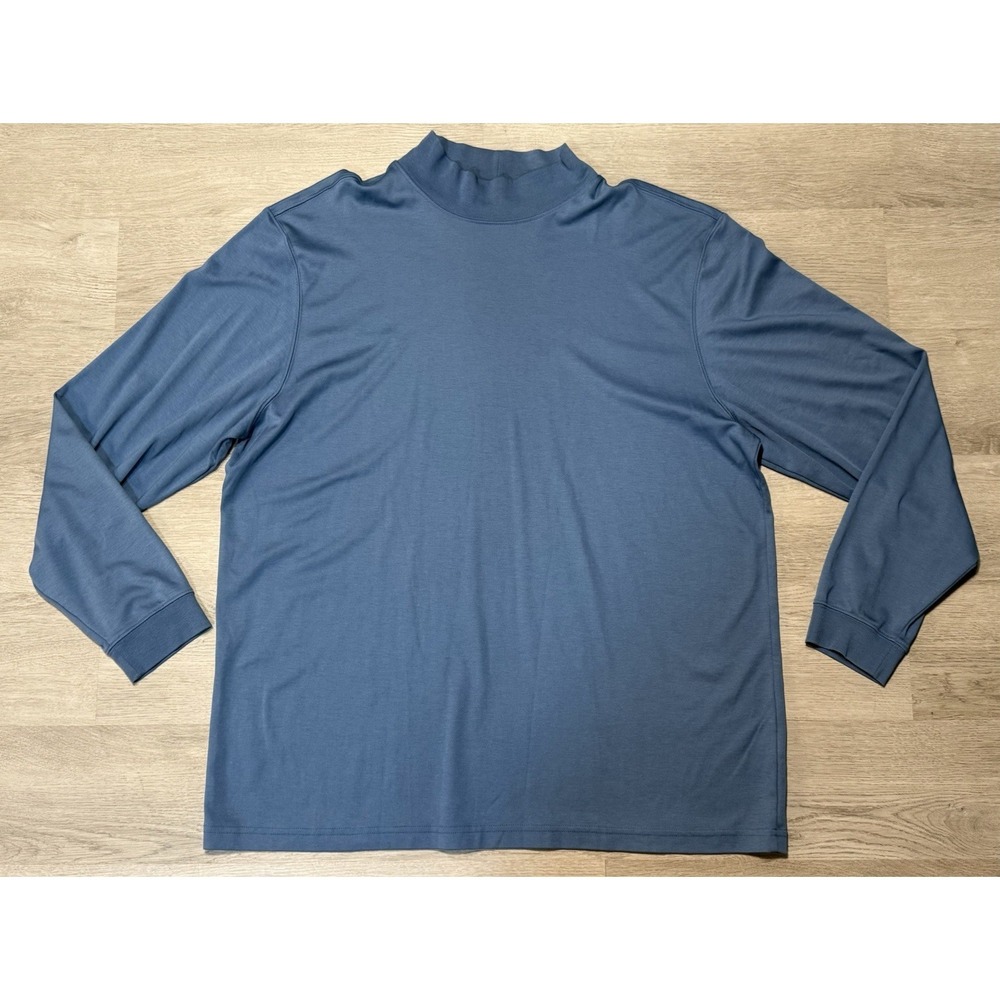 LL Bean Traditional Fit Mock Neck Shirt Men's Size XXL Tall Blue Pima Cotton